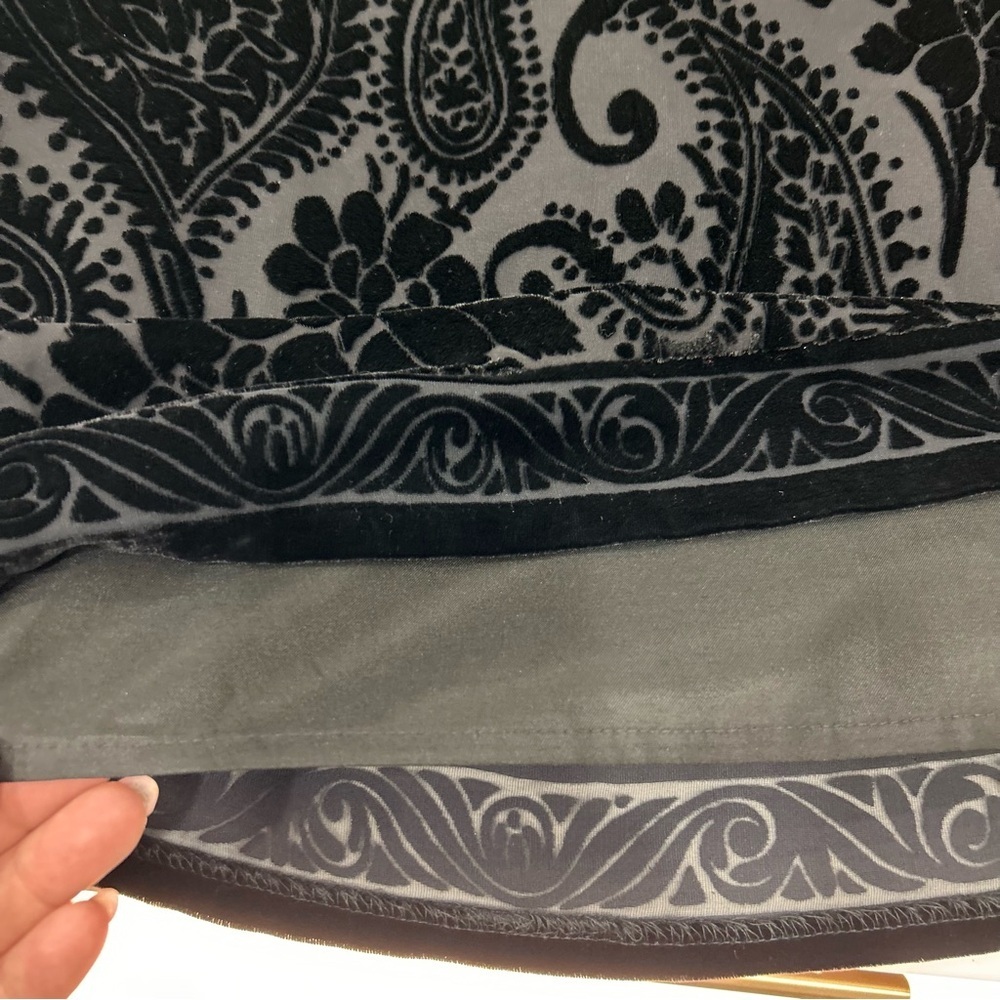 Donna Morgan Burnout Paisley Dress Black Rayon Silk Velvet Shift Lined Size 16 - Picture 8 of 9
